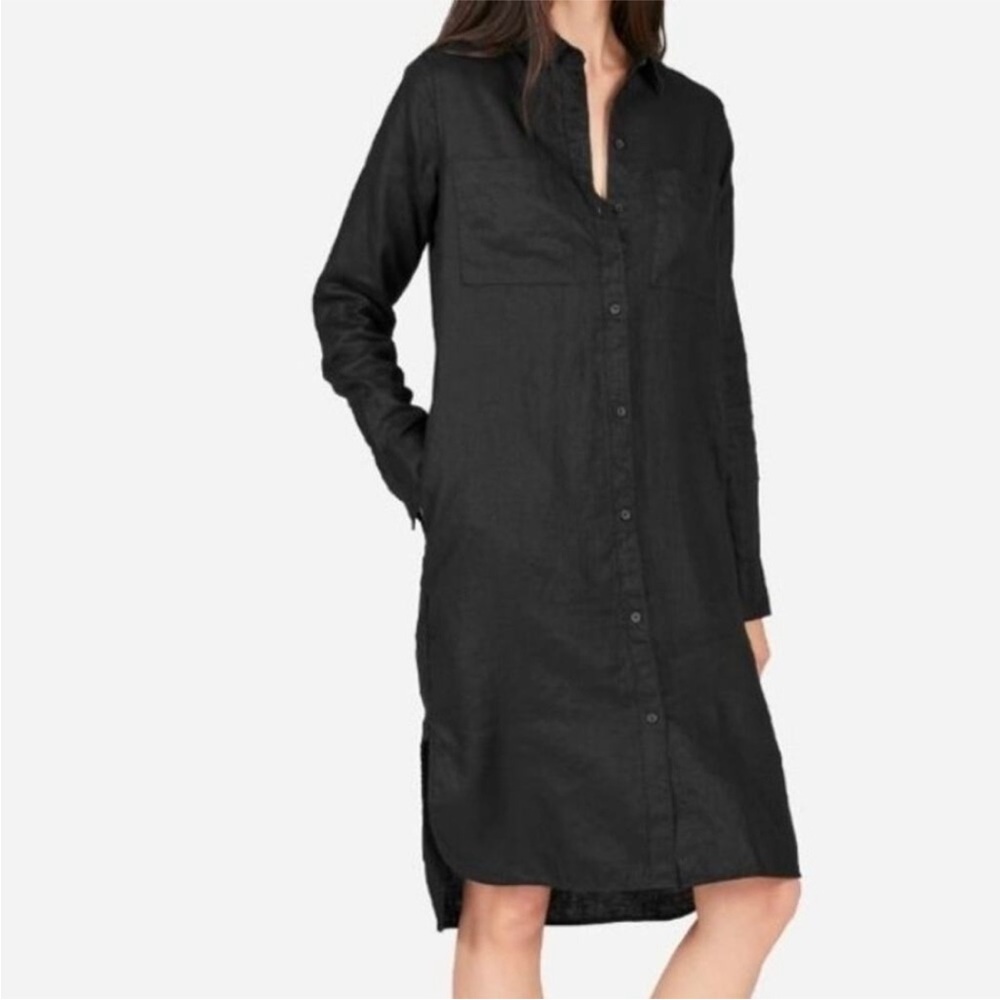 EVERLANE 100% NWOT LINEN SHIRT DRESS SZ 16 BLACK MIDI CAPSULE MINIMAL RESORT